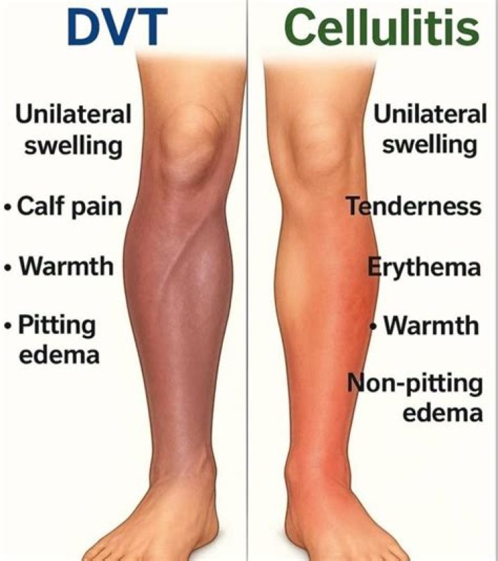 How can you tell the difference between DVT and cellulitis?