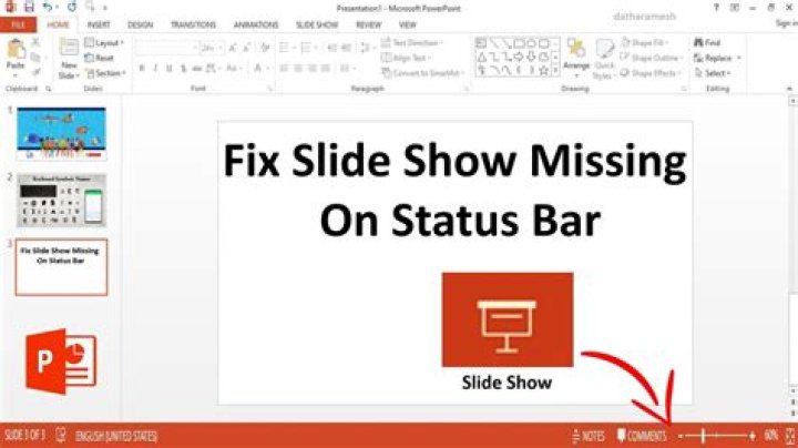 How do I show the status bar in PowerPoint?