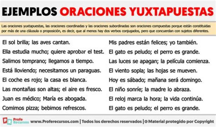 ¿Qué son oraciones yuxtapuestas y ejemplos?