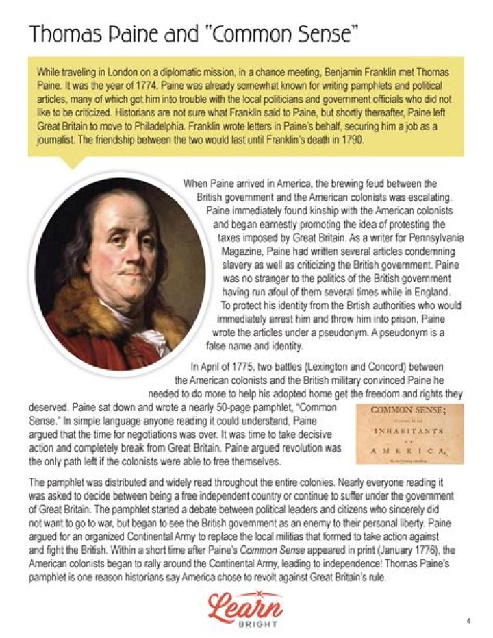 Why was Thomas Paine's pamphlet Common Sense so influential?